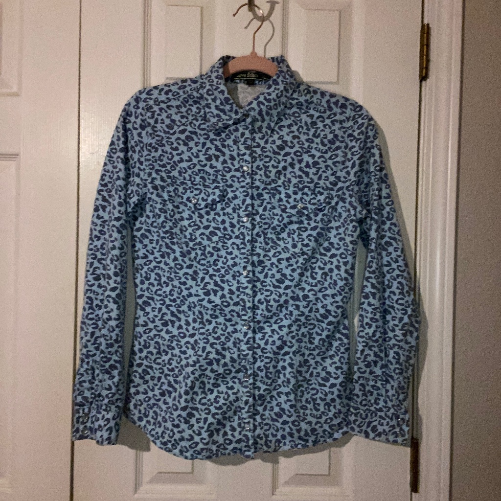 Blue Cheetah Print Button Up